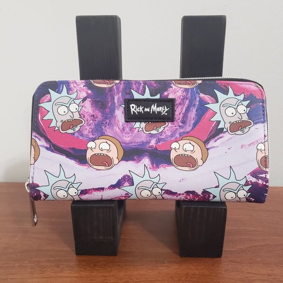 Rick & Morty Wallet Faux-Leather Purple Pink Galaxy Design BioWorld 12 Card Slot - Picture 1 of 6